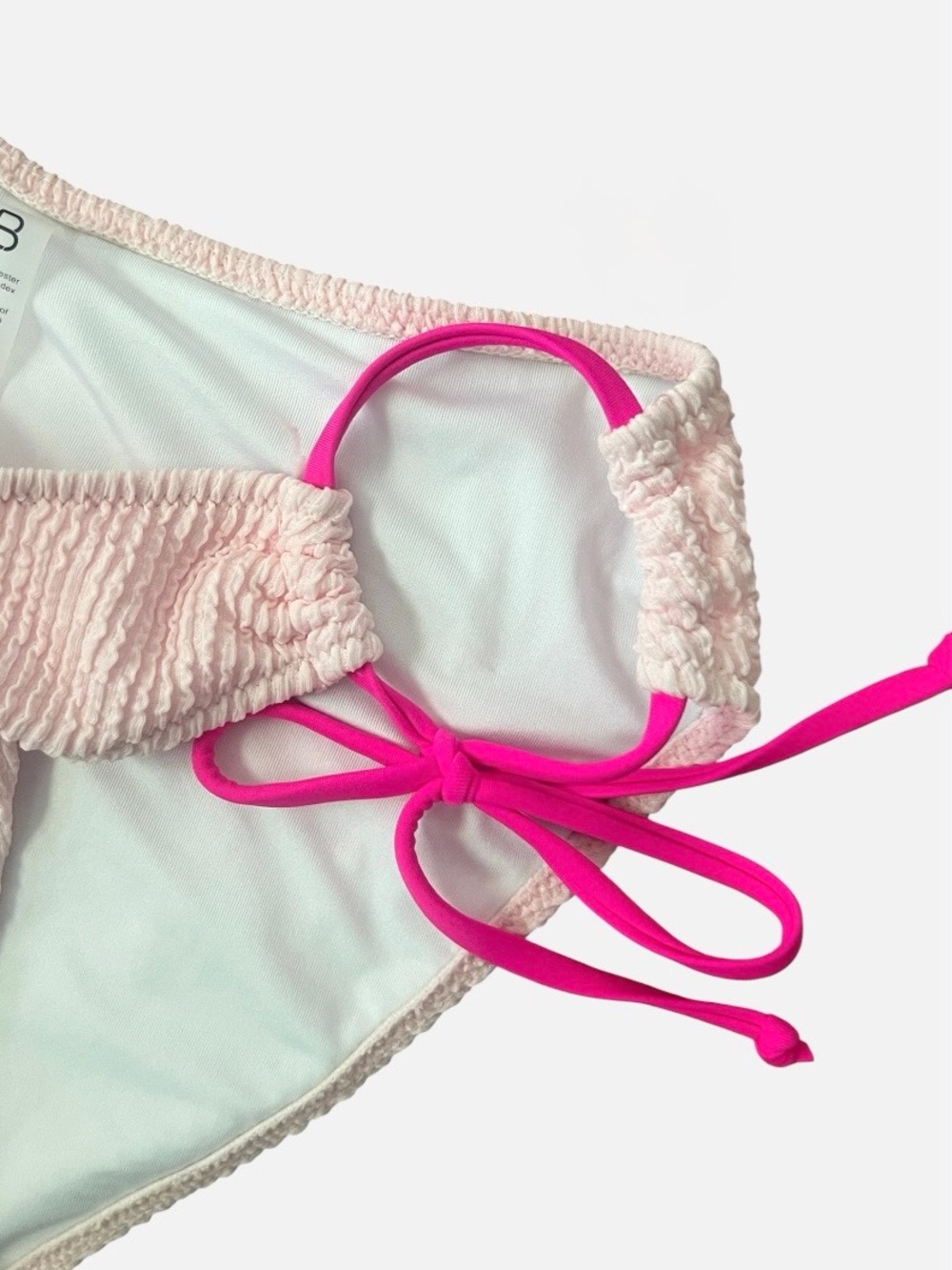 Women's Cheeky Pink Textured High Cut Tie-Side Bikini with Hot Pink Straps - Picture 12 of 13